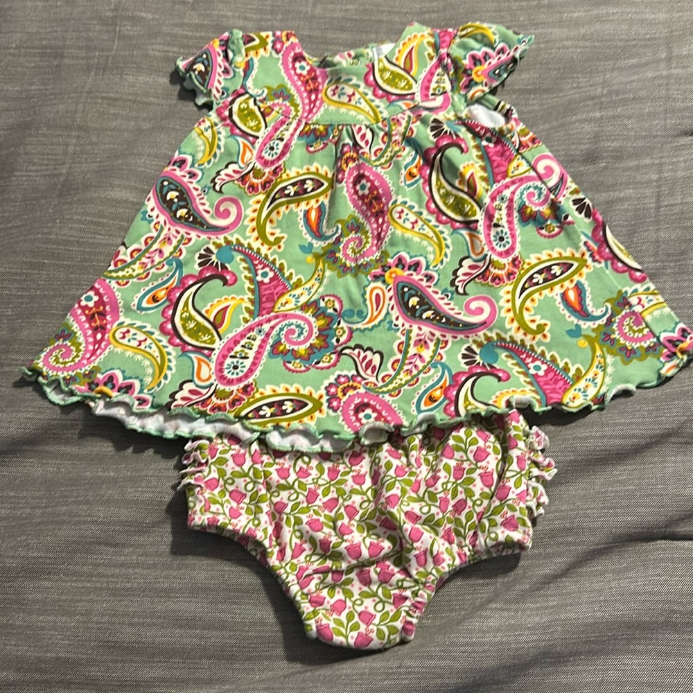 Vera Bradley Baby Girls Tutti Frutti Dress 3-6 Months Green Pink Paisley GW1